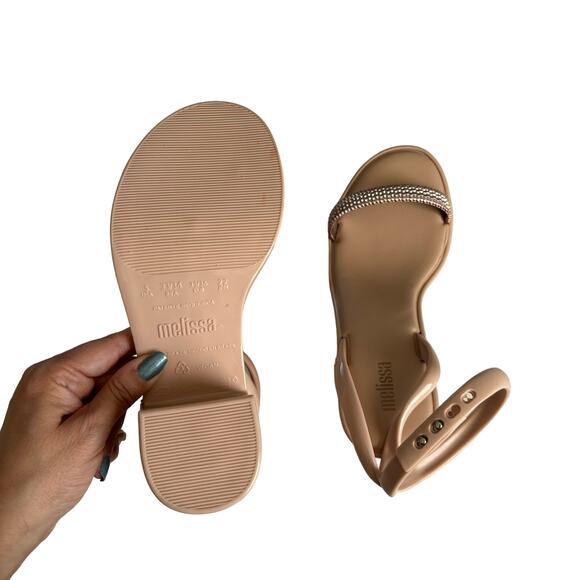 Melissa Women’s Shiny Pink Metallic Toe Strap Block Heel Sandals Size 5 - Picture 5 of 7